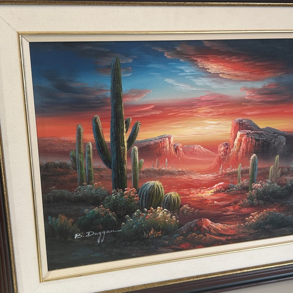 Vintage Bernard Duggan Desert Sunset Framed Oil Painting Early Works 1970’s - Picture 16 of 16